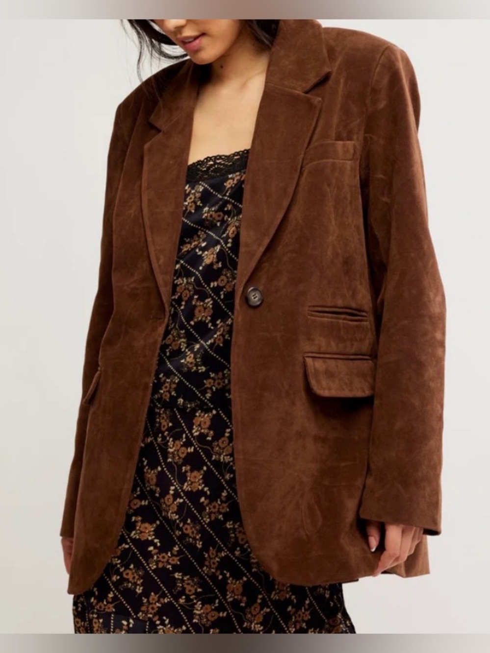 Free People Brown Suede Single-Button Blazer